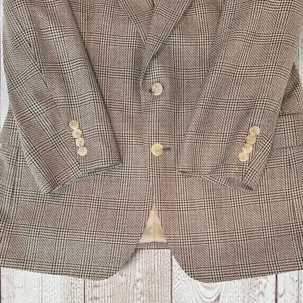 Mark Shale Blazer Men’s Brown Houndstooth Check Wool Sport Coat ~ Size 39R